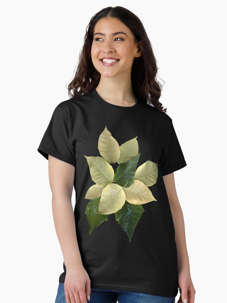 Thumbnail 1 of 7, Classic T-Shirt, White Poinsettia 1 Dark Botanical designed and sold by LindasPhotoArt.