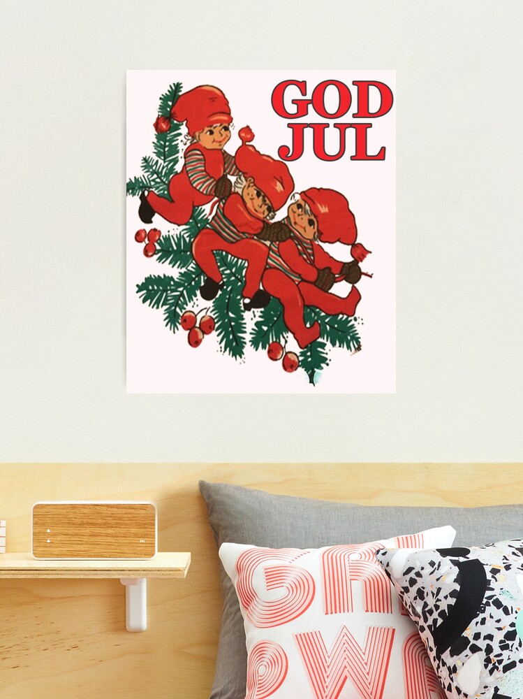 Retro Vintage God Jul Tomte Nisse Gnomes Scandinavian