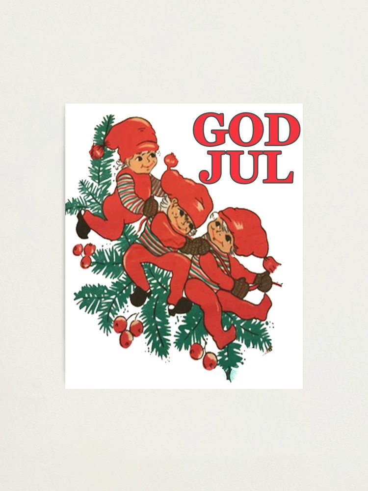 Sweden＊GOD JUL＊Christmas tapestry・* Vintage Swedish Santa Print God Jul Merry Christmas Tapestry
