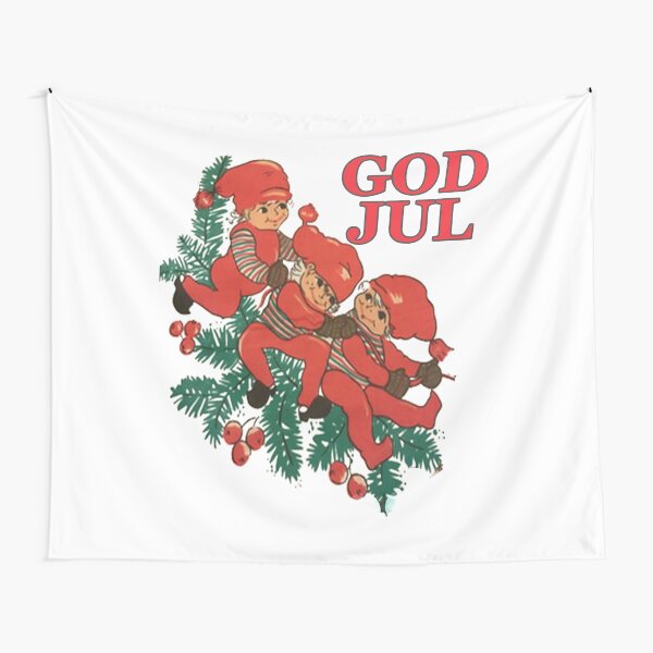Sweden＊GOD JUL＊Christmas tapestry・* Retro Vintage God Jul Tomte Nisse Gnomes Scandinavian