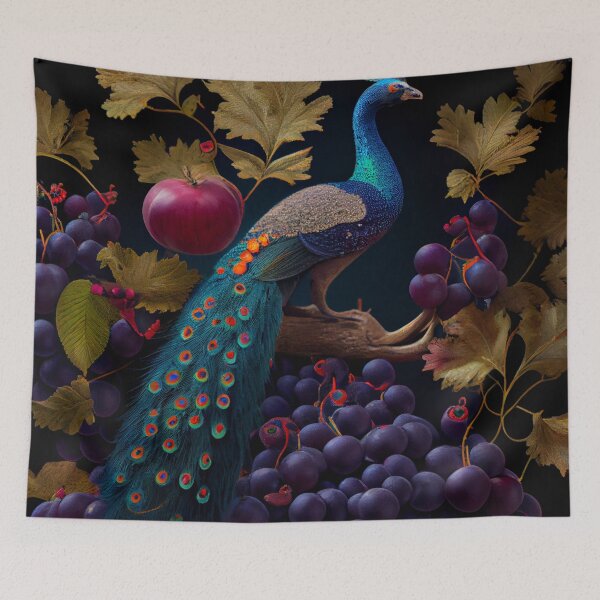 Item preview, Mulberry Gooseberry and Peacock Paradise Digital Painting designed and sold by CodeAndColors.