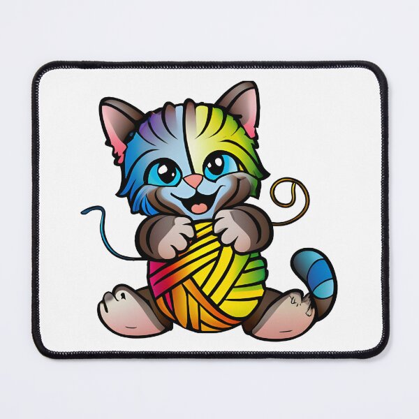 Item preview, Cute kitten with rainbow yarn ball designed and sold by EvergreenWhimsy.
