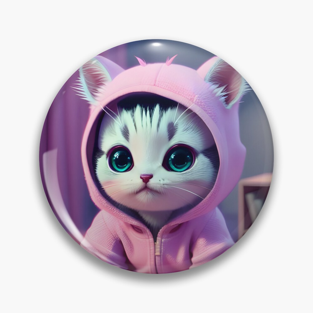 Beautiful Cat in Pajamas - Modern Digital Art Pin by Ai-michiart