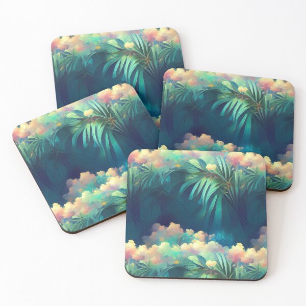 Item preview, Pastel tropical leaves with clouds and sunshine designed and sold by YeKnot.