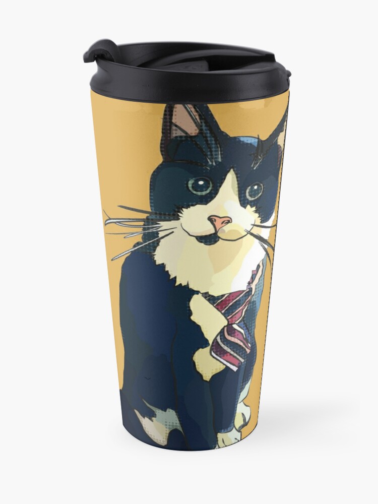 Alternate view of Business Boo - black & white cat wearing tie Travel Coffee Mug