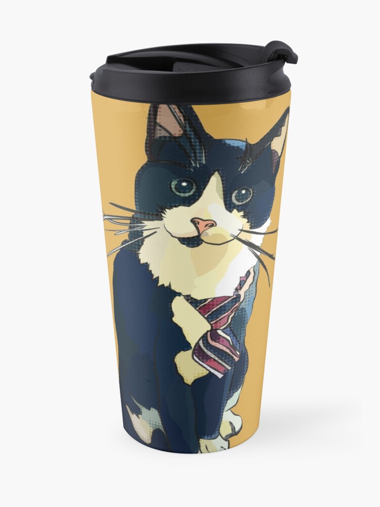 Alternate view of Business Boo - black & white cat wearing tie Travel Coffee Mug