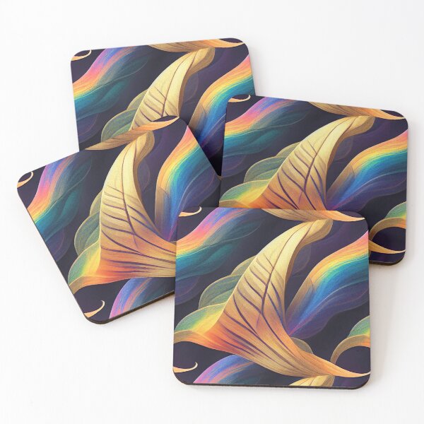 Item preview, Strange gold leafe shape with rainbow background  designed and sold by YeKnot.