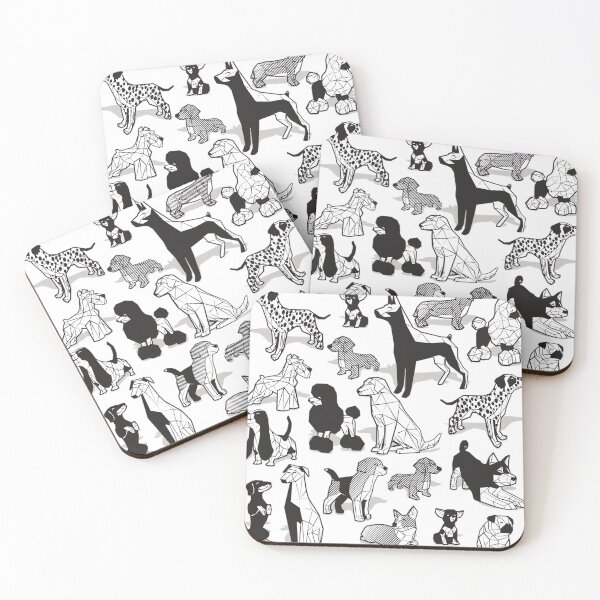 Item preview, Geometric sweet wet noses  white background black and white dogs  designed and sold by ireenefantien.