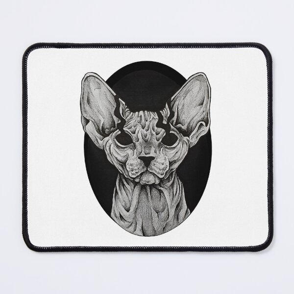 Artikelvorschau, Katze, Sphynx, Katzenzeichnung, Schwarzweiß, Dunkle Kunst, Design entworfen und verkauft von grandsonink.