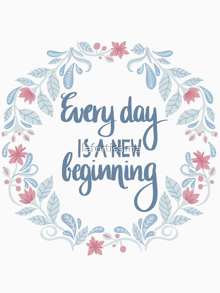 Thumbnail 7 von 7, Classic T-Shirt, Floral folkart yoga quote blue - every day is a new beginning designt und verkauft von lafortissima.
