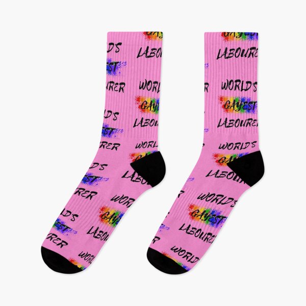 Item preview, World's Gayest Labourer LGBT Joke With Rainbow Colors For Proud Labourers In Pink designed and sold by LuckyKermit.
