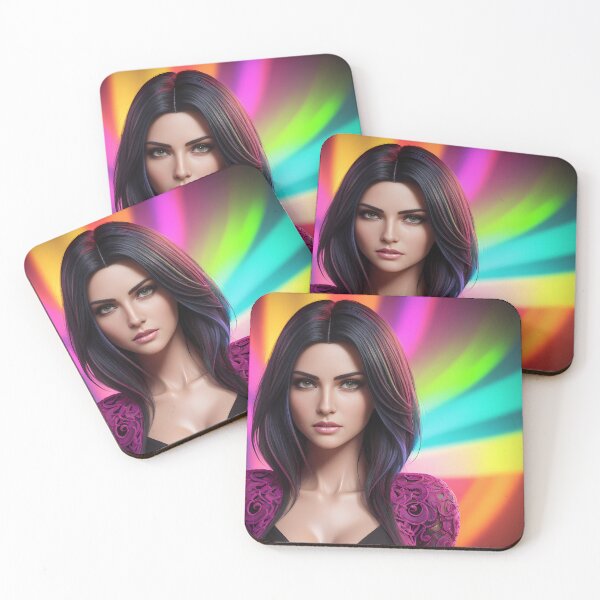 Artikelvorschau, Herrliches Mädchen-schwarzes Haar-lila Kleid-Regenbogen-Hintergrund - Frauen-Sammlung entworfen und verkauft von SpektroDesign.