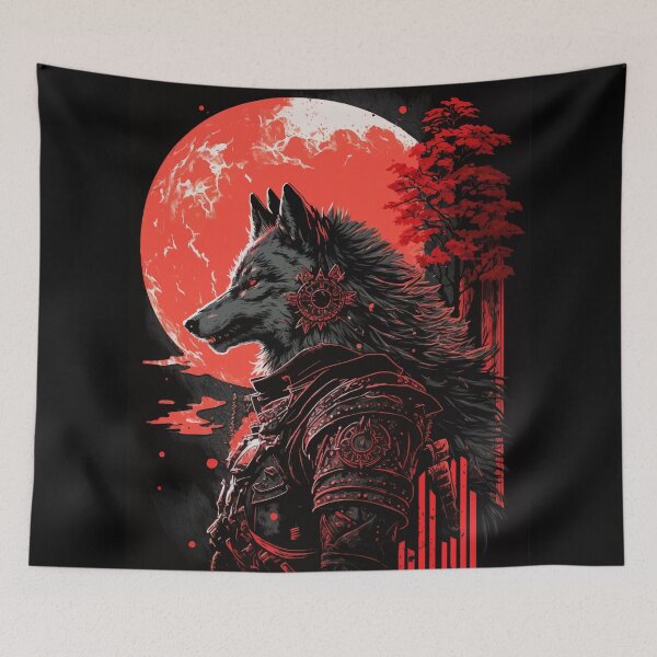 Item preview, Japanese Wolf in red forest designed and sold by Visual-wallart.