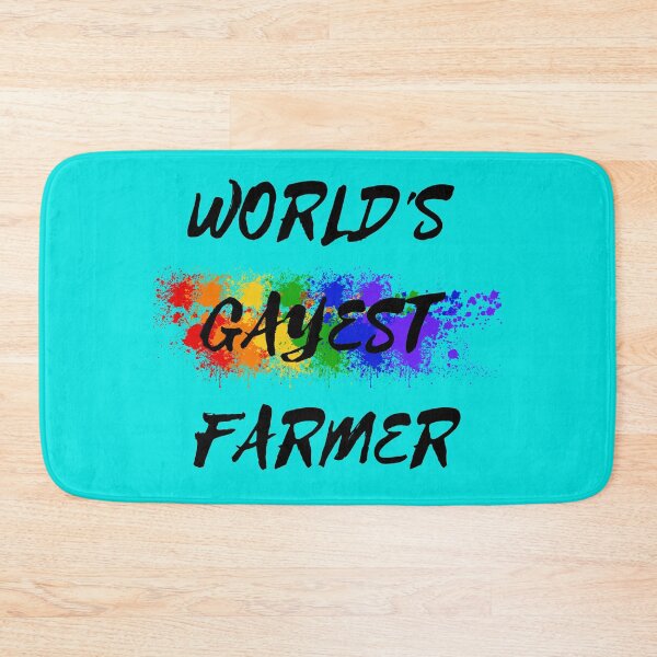 Item preview, World's Gayest Farmer LGBT Joke With Rainbow Colors For Proud Farmers In Cyan designed and sold by LuckyKermit.