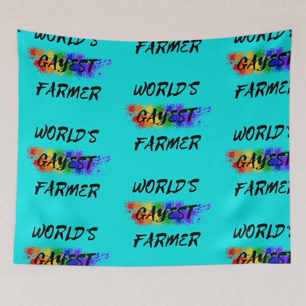 Item preview, World's Gayest Farmer LGBT Joke With Rainbow Colors For Proud Farmers In Cyan designed and sold by LuckyKermit.