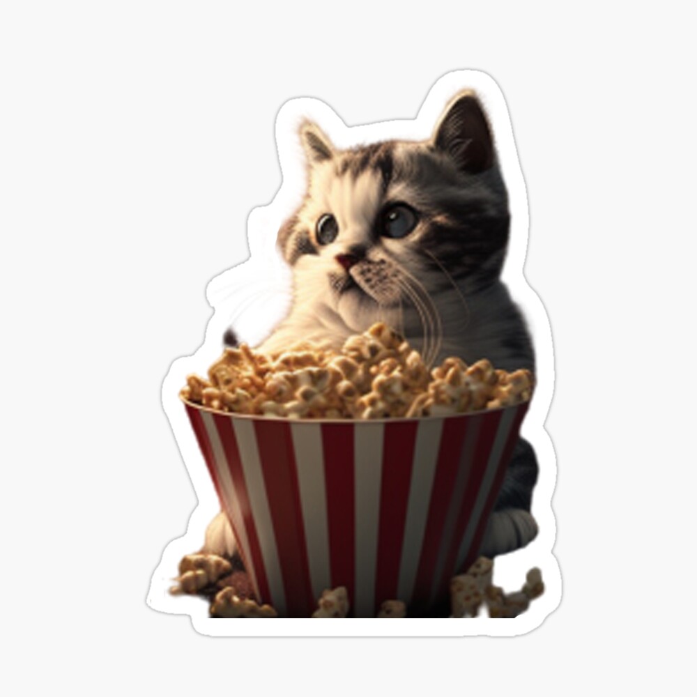 cat eating popcorn