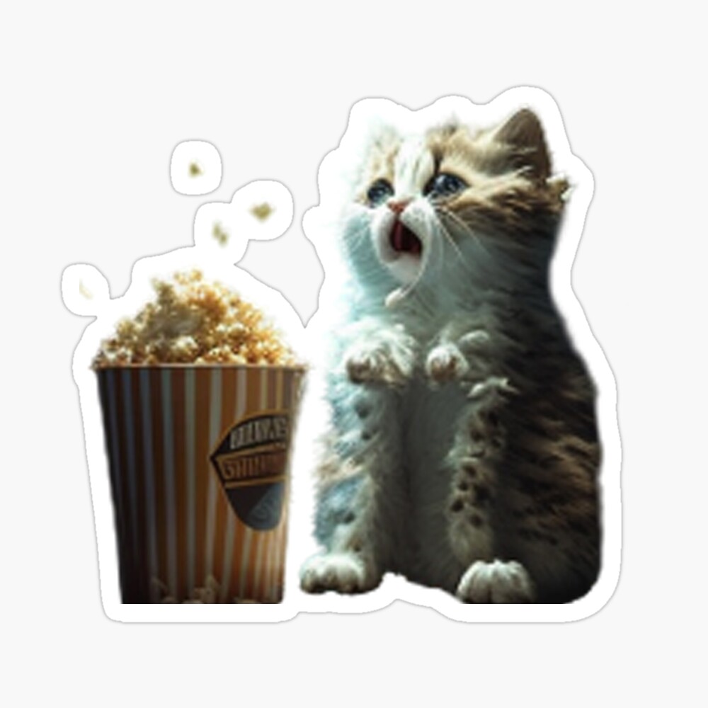 cat eating popcorn