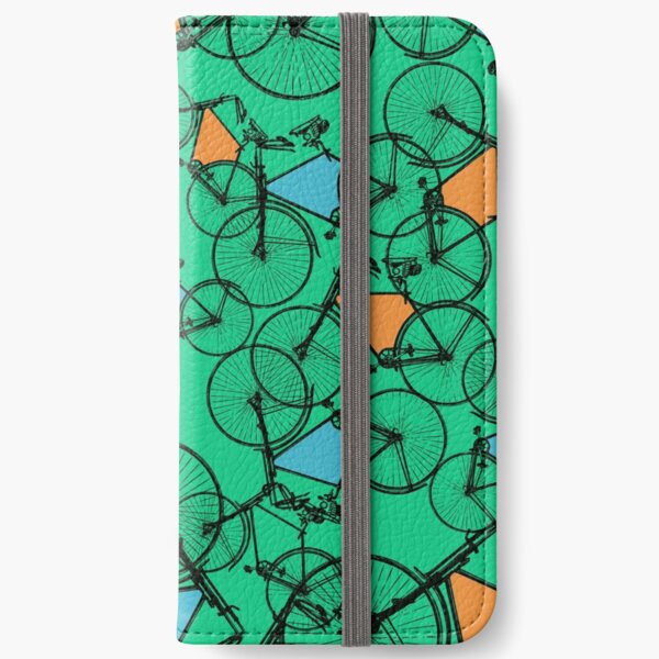 BICYCLES in green, orange & blue iPhone Wallet