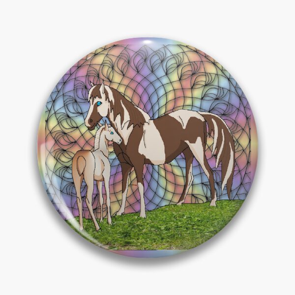 Artikelvorschau, Stute und Fohlen mit Mandala und Regenbogen-Hintergrund entworfen und verkauft von KaycysCreations.