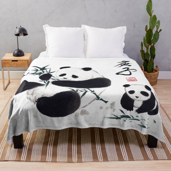 Aperçu de l'œuvre Peinture à l'encre asiatique panda mangeant du bambou créée et vendue par W-A-P.