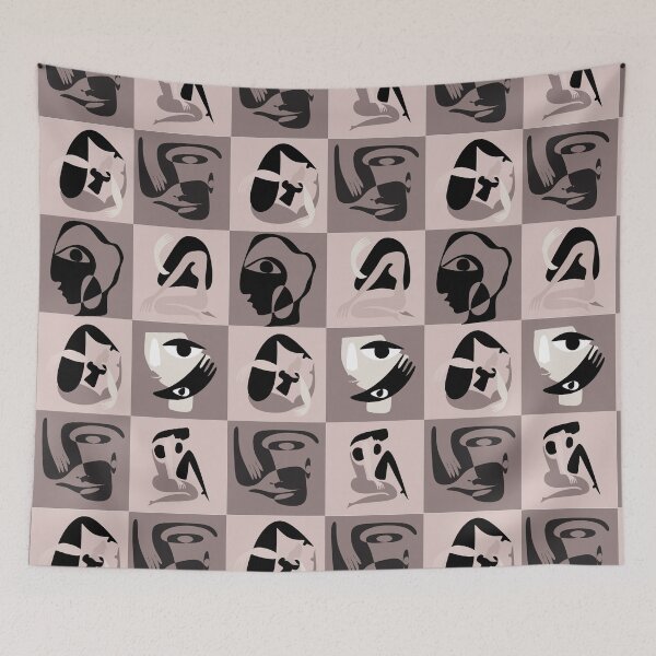 Aperçu de l'œuvre Monochrome Trendy Contemporary Cubism Abstract Faces Retro Cubism Pattern créée et vendue par zicutza.