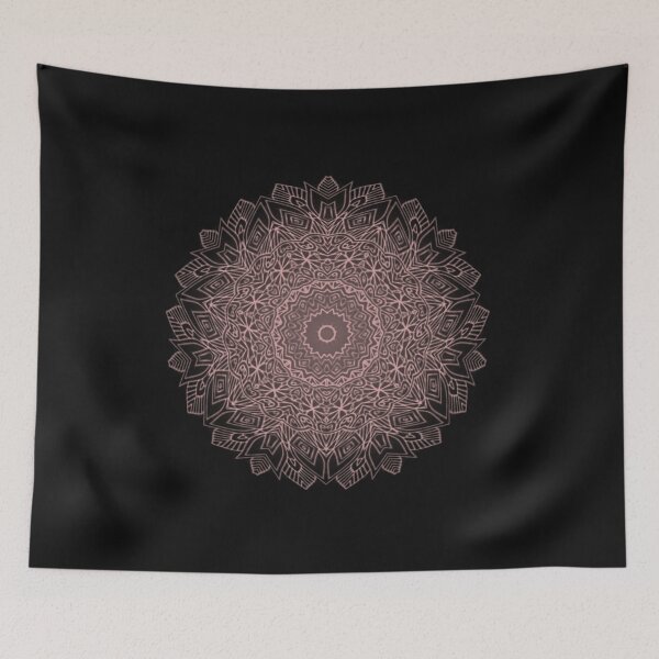 Artikelvorschau, Blumenblatt-Rosa u. schwarzer einfarbiger Mandala-Boho-Entwurf geschaffen durch Veda entworfen und verkauft von kattakitty.