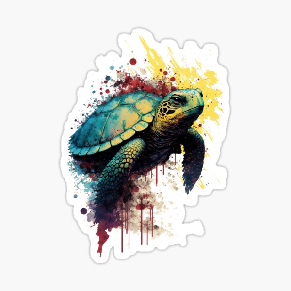 Abstract neon paint splash art turtle animal