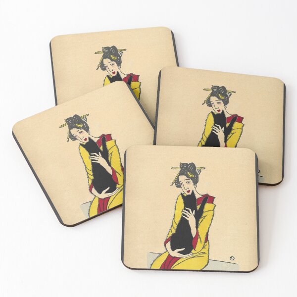 Item preview, Japanese Art Beautiful Ukiyo-e Drawing Woman Holding Black Cat designed and sold by Yumede.