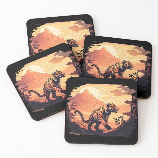 Artikelvorschau, Tiger, der unter Sonnenaufgang geht entworfen und verkauft von MindblowDesigns.