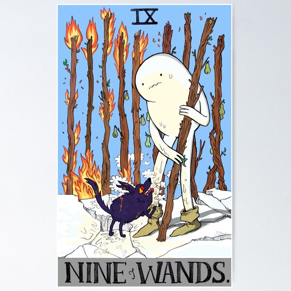 Item preview, Snow Golem and Fire Wolf Pup 9 of Wands tarot designed and sold by sadnettles.