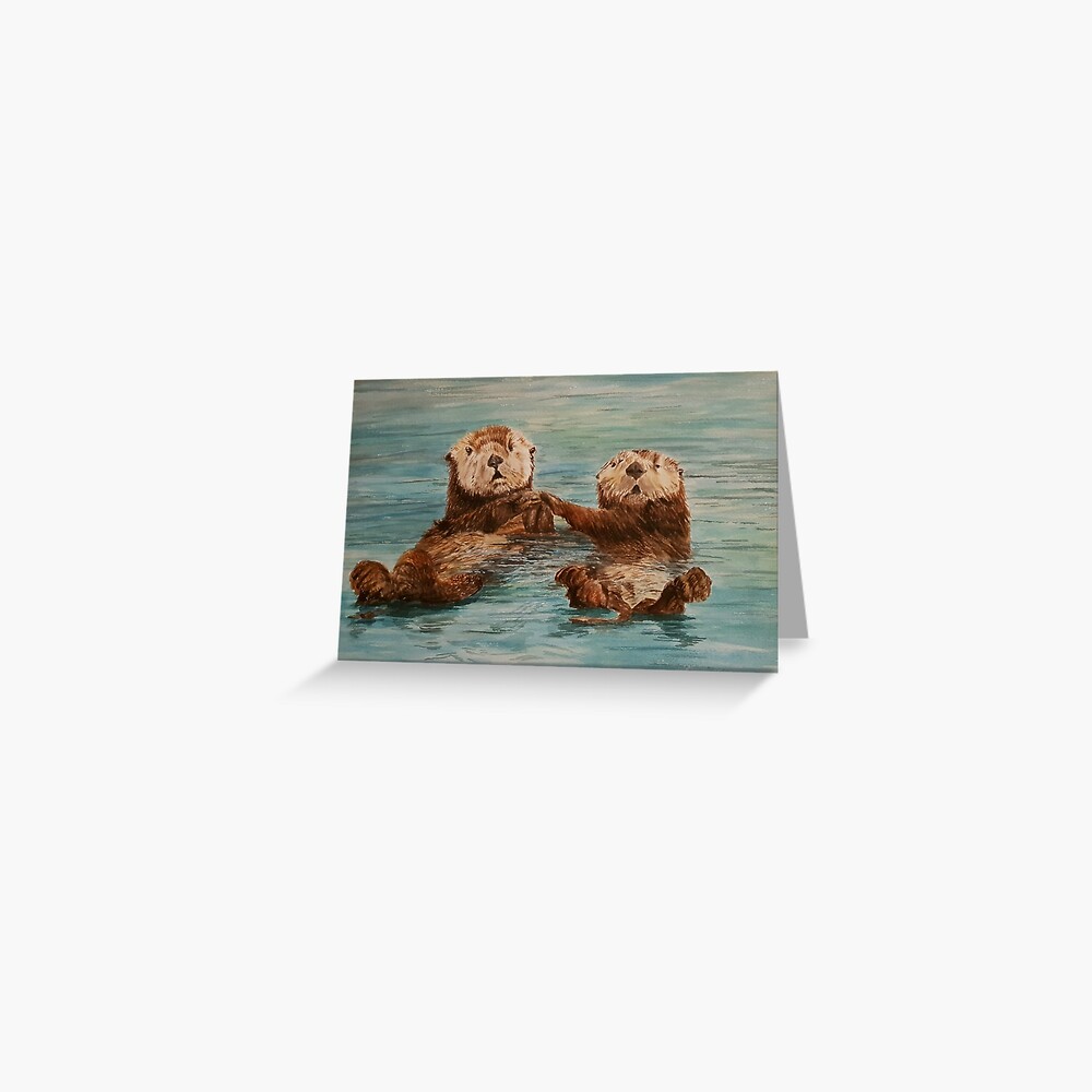 "Cute otters holding hands" Greeting Card for Sale by ArtbyCoralie