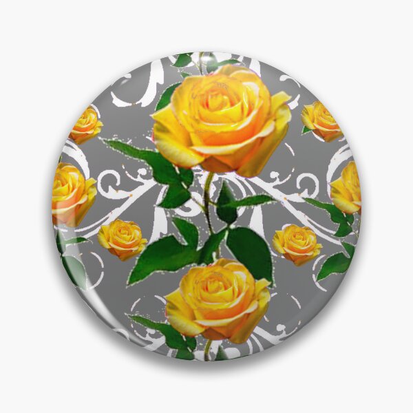 Item preview, YELLOW ROSES PATTERN WHITE SCROLLS GREY ART designed and sold by sharlesart.