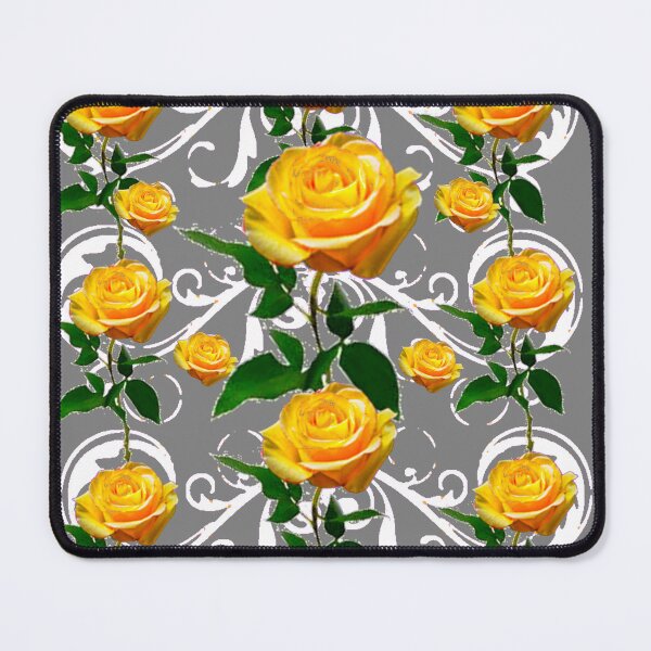 Item preview, YELLOW ROSES PATTERN WHITE SCROLLS GREY ART designed and sold by sharlesart.