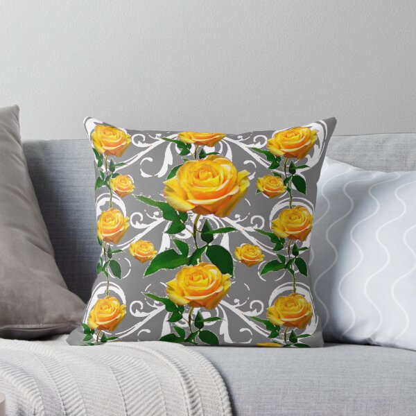 Item preview, YELLOW ROSES PATTERN WHITE SCROLLS GREY ART designed and sold by sharlesart.