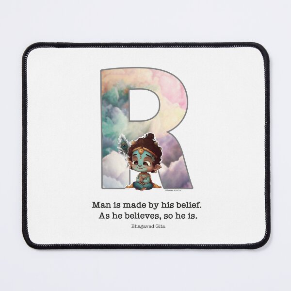 Item preview, Letter R Lord Shri Krishna Quote designed and sold by SattvaCentric.