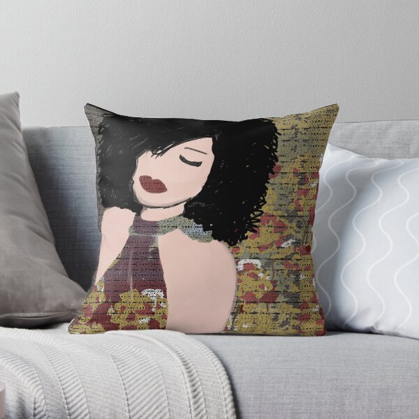 ArtFL 18 Girl with Red and Gold Flowers - Get There Faster Throw Pillow