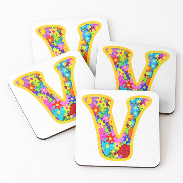 Item preview, Yellow Floral Alphabet Letter V – Colorful Boho Psychedelic Flower Typography Art designed and sold by Vividality.