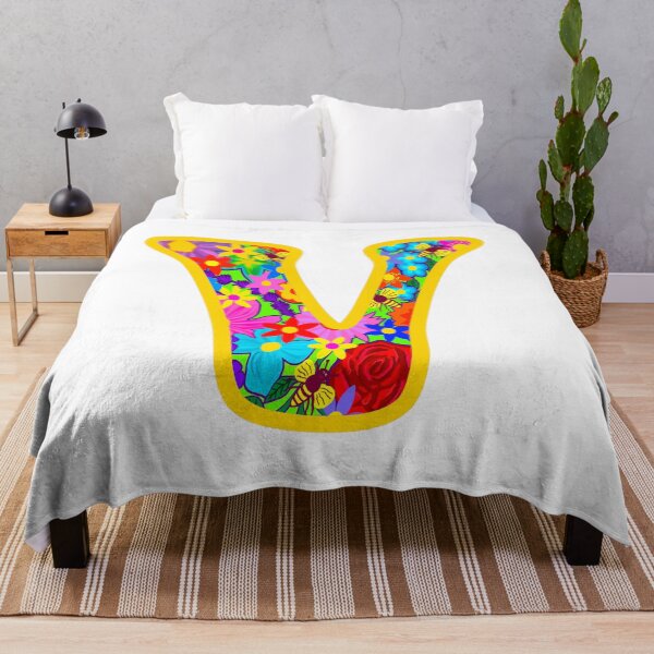 Item preview, Yellow Floral Alphabet Letter V – Colorful Boho Psychedelic Flower Typography Art designed and sold by Vividality.
