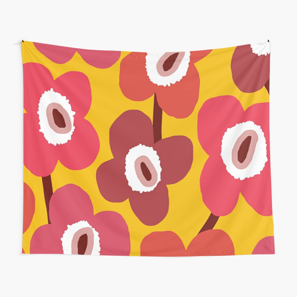 Iconic Retro Scandinavian Floral Pattern in Yellow and Pink