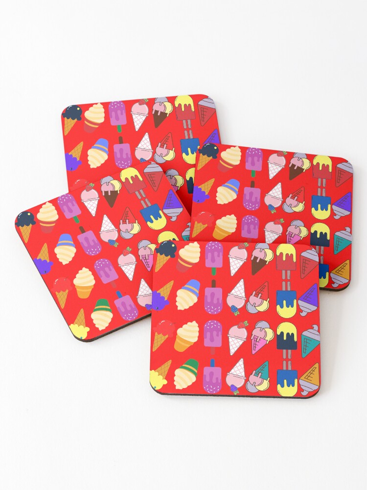 Thumbnail 1 of 5, Coasters (Set of 4), Ice Cream Flavour Red Background designed and sold by DesignMore21.