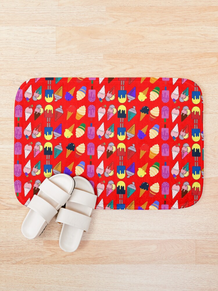 Thumbnail 1 of 6, Bath Mat, Ice Cream Flavour Red Background designed and sold by DesignMore21.