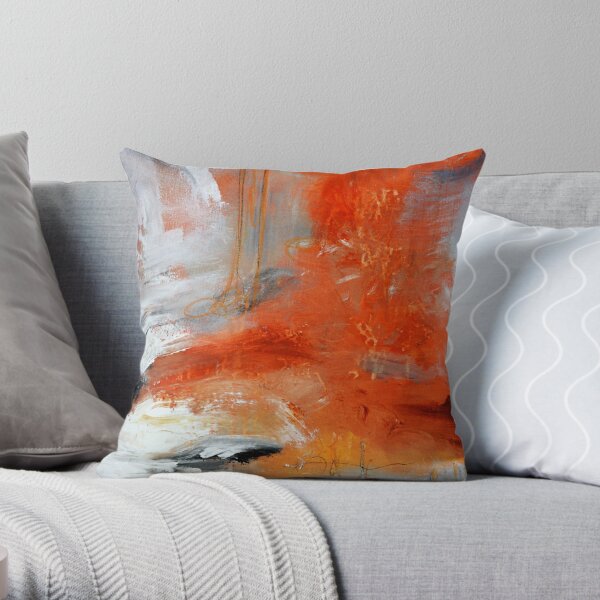 Red Orange Abstract Print  Throw Pillow