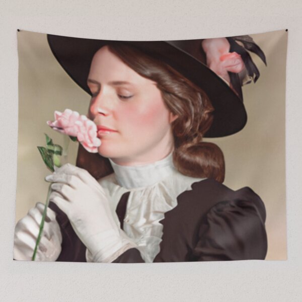 Item preview, Victorian Lady Smelling Soft Pink Rose Flower designed and sold by Flowerartlovers.