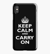 KEEP CALM, Keep Calm & Carry On, Be British! Blighty, UK, United Kingdom, white on black iPhone Case/Skin