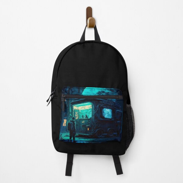 Item preview, Cyberpunk Post Apocalypse Full Moon - Man in Dilapidated City designed and sold by AIWanderer.