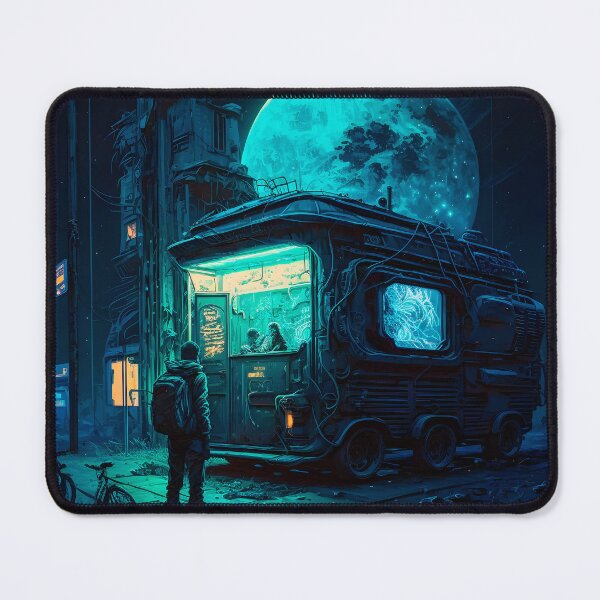 Item preview, Cyberpunk Post Apocalypse Full Moon - Man in Dilapidated City designed and sold by AIWanderer.