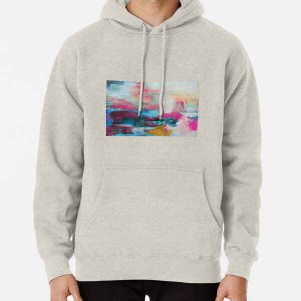 Aqua Pink Abstract Print from Original Painting Pullover Hoodie