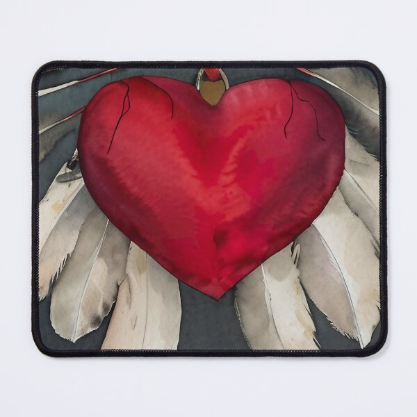 Item preview, Beautiful watercolor red heart with white feathers on a grey background designed and sold by Gracie Tracy.