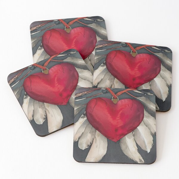 Item preview, Beautiful watercolor red heart with white feathers on a grey background designed and sold by Gracie Tracy.