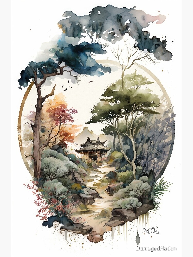 Japanese Watercolor Painting Oval | Art Print